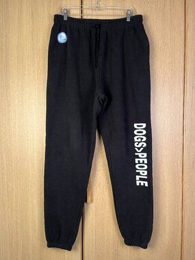"Dogs > People" Print Sweatpants, Black, American Apparel ReFlex Fleece